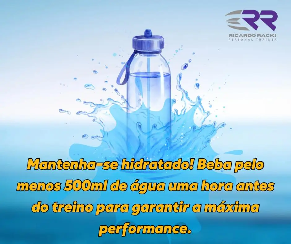 Garrafa de água com fundo azul, simbolizando hidratação.